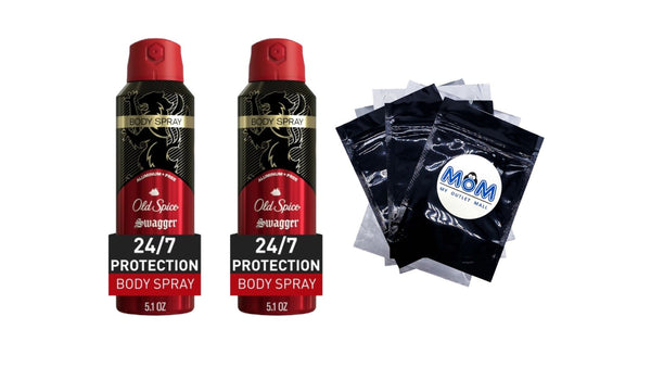 Aluminum Free Body Spray for Men, Swagger - 2 packs - 5.1 oz per pack - plus 3 My Outlet Mall Resealable Storage Pouches