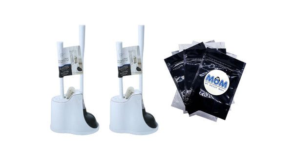 Toilet Plunger & Brush with Caddy 3 Piece Set, White - 2 packs - plus 3 My Outlet Mall Resealable Storage Pouches
