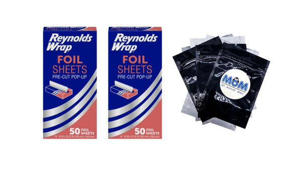 Pre-Cut Pop-Up Aluminum Foil Sheets, 14 x 10.25 inches, 50 Sheets - 2 packs - plus 3 My Outlet Mall Resealable Storage Pouches