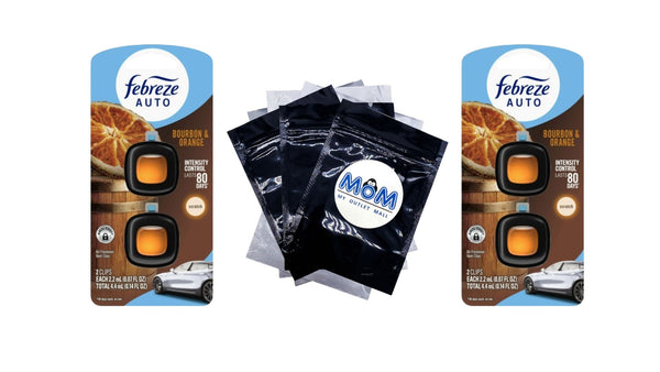 Auto Car Air Freshener, Odor-Fighting Car Vent Clip, Bourbon & Orange, 2 Count - 2 packs - plus 3 My Outlet Mall Resealable Storage Pouches