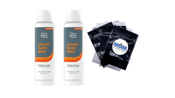 Men +Care Whole Body Deodorant Spray for Men Shea Butter & Cedar - 2 packs - 4 oz per pack - plus 3 My Outlet Mall Resealable Storage Pouches