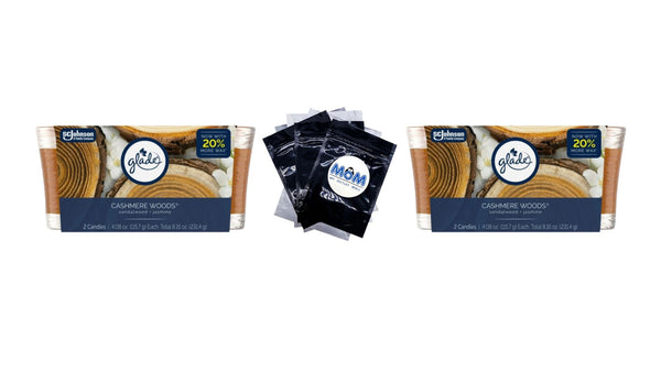 Single Wick Candles, Cashmere Woods, 2 Candles - 2 packs - plus 3 My Outlet Mall Resealable Storage Pouches