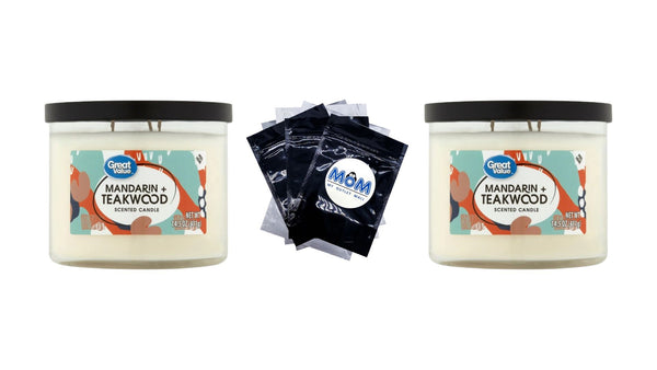 Mandarin & Teakwood Aromatherapy Candles Scented - 2 packs - 14 oz per pack - plus 3 My Outlet Mall Resealable Storage Pouches