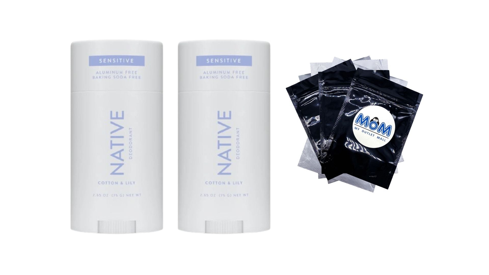 Deodorant Sensitive, Aluminum Free, Cotton & Lily - 2 packs - 2.65 oz per pack - plus 3 My Outlet Mall Resealable Storage Pouches