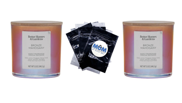 Bronze Mahogany Scented 2-Wick Iridescent Jar Candle - 2 packs - 12 oz per pack - plus 3 My Outlet Mall Resealable Storage Pouches