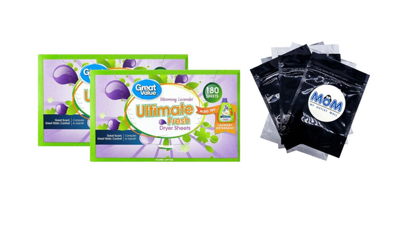 Ultimate Fresh Dryer Sheets, Blooming Lavender, Compare to Gain - 2 packs - 180 Count - plus 3 My Outlet Mall Resealable Storage Pouches