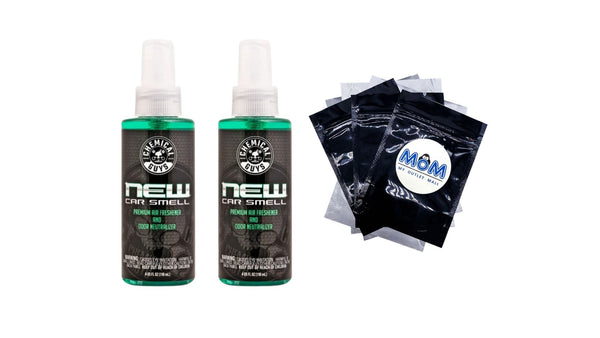 New Car Scent Air Freshener and Odor Eliminator - 2 packs - 4 oz per pack - plus 3 My Outlet Mall Resealable Storage Pouches