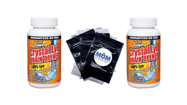 Crystal Lye Drain Opener - 2 packs - 16 oz per pack - plus 3 My Outlet Mall Resealable Storage Pouches