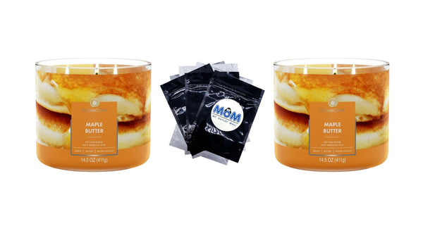 Maple Butter Scented 3-Wick Jar Candle - 2 packs - 14.5 oz per pack - plus 3 My Outlet Mall Resealable Storage Pouches