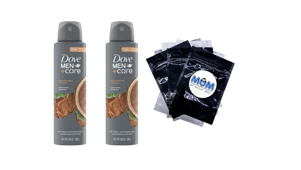 Men+Care Dry Spray Antiperspirant Deodorant for Men Cedarwood + Tonka - 2 packs - 3.8 oz per pack - plus 3 My Outlet Mall Resealable Storage Pouches
