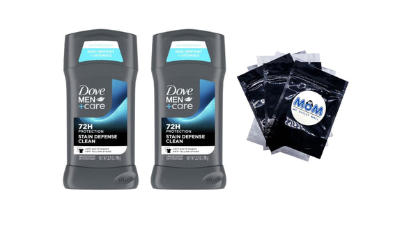 Men+Care Deodorant Stick for Men, Anti-white Marks Stain Defense Clean - 2 packs - 2.7 oz per pack - plus 3 My Outlet Mall Resealable Storage Pouches