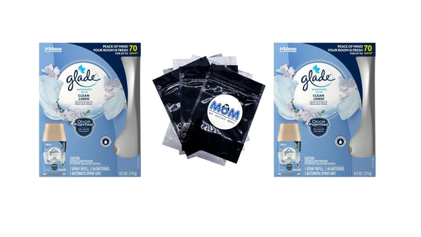 Automatic Spray Air Freshener Starter Kit, 1 Holder and 1 Refill, Clean Linen, Fragrance Infused with Essential Oils - 2 packs - plus 3 My Outlet Mall Resealable Storage Pouches