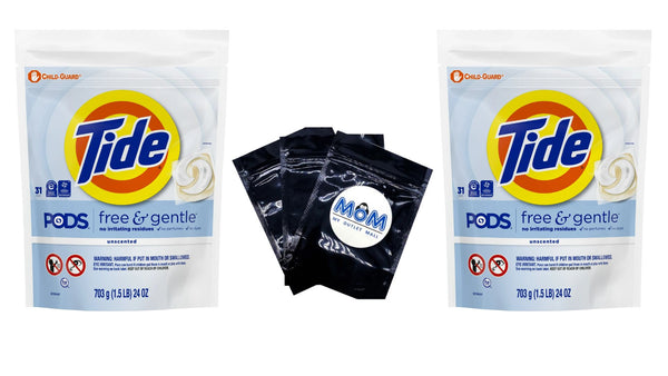 Free and Gentle Laundry Detergent Packs, Hypoallergenic, Unscented- 2 pack - 31 countper pack - plus 3 My Outlet Mall Resealable Storage Pouches