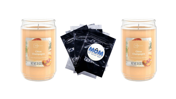 Citrus Champagne Scented 3-Wick Glass Jar Candle - 2 packs - 20 oz per pack - plus 3 My Outlet Mall Resealable Storage Pouches