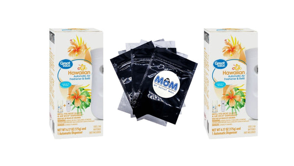 Automatic Air Freshener Spray Kit w/1 Refill Included, Hawaiian - 2 packs - plus 3 My Outlet Mall Resealable Storage Pouches