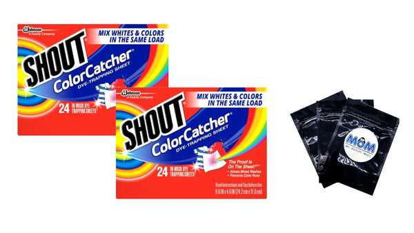 Color Catcher, Laundry Dye-Trapping Sheets -  2 Packs- 24 Sheets per pack plus 3 My Outlet Mall Resealable Storage Pouches