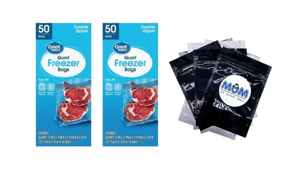 Freezer Guard Double Zipper Freezer Bags, Quart - 2 packs - 50 Count per pack - plus 3 My Outlet Mall Resealable Storage Pouches