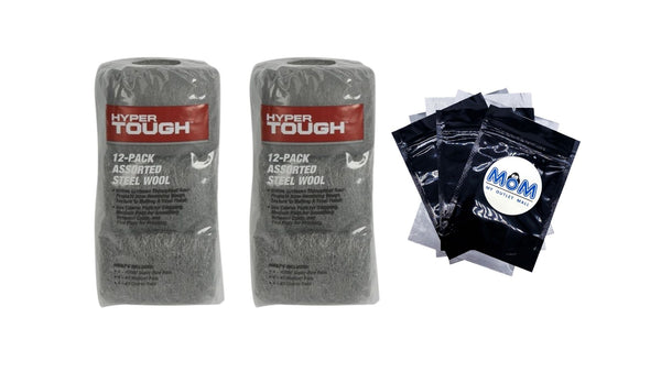 Multi Grade Assorted Steel Wool Pads - 2 packs - 12 count per pack - plus 3 My Outlet Mall Resealable Storage Pouches