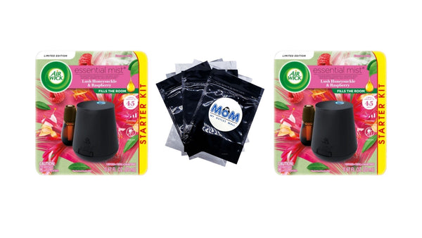 Essential Mist Starter Kit (Diffuser + Refill) Lush Honeysuckle and Raspberry Scent - 2 packs - plus 3 My Outlet Mall Resealable Storage Pouches