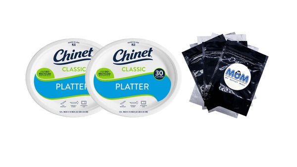 Classic Premium Disposable Paper Platters 12 ⅝ x 10", White - 2 packs - 30 Count per pack - plus 3 My Outlet Mall Resealable Storage Pouches