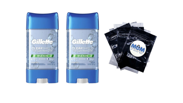 Clear Gel Men's Antiperspirant Deodorant, Wild Rain - 2 packs - 3.8 oz per pack - plus 3 My Outlet Mall Resealable Storage Pouches