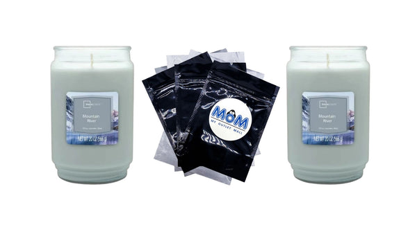Mountain River Scented Single-Wick Large Glass Jar Candle - 2 packs - 20 oz per pack - plus 3 My Outlet Mall Resealable Storage Pouches