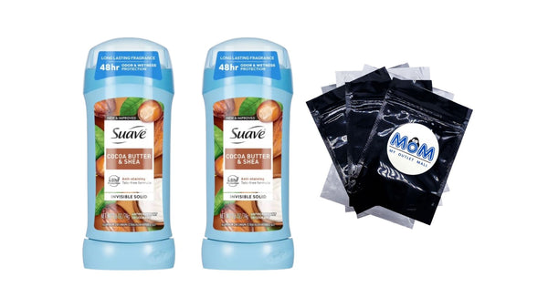 Antiperspirant Deodorant For Women, 48hr Protection, Cocoa Butter & Shea - 2 packs - 2.6 oz per pack - plus 3 My Outlet Mall Resealable Storage Pouches