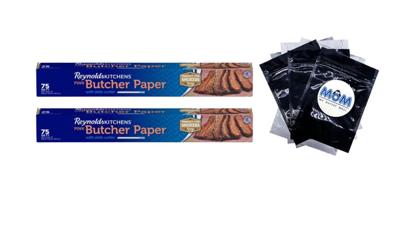 Kitchens Butcher Paper for Smoking Meat with Slide Cutter, Pink, 75 square feet - 2 packs - plus 3 My Outlet Mall Resealable Storage Pouches