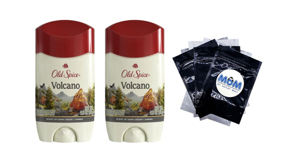 Antiperspirant Deodorant for Men, Invisible Solid Stick, Volcano with Charcoal - 2 packs - 2.6 oz per pack - plus 3 My Outlet Mall Resealable Storage Pouches
