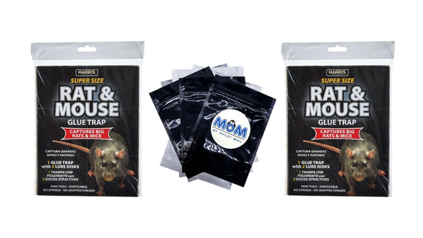 Super-Size Rat and Mouse Glue Trap with Lure and Trap  - 2 packs - plus 3 My Outlet Mall Resealable Storage Pouches