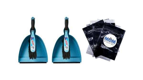 Plastic Dust Broom & Pan, Blue - 2 packs - plus 3 My Outlet Mall Resealable Storage Pouches
