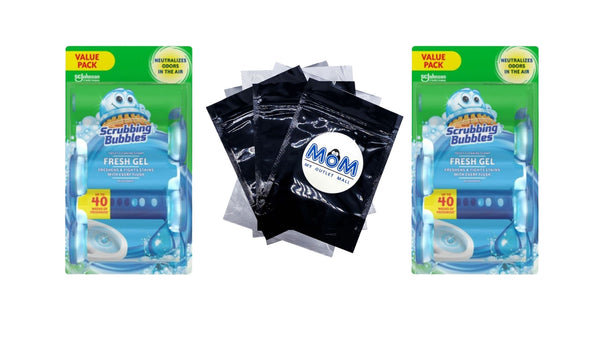 Fresh Gel Toilet Cleaning Stamp, Rain shower, Dispenser with 4 Refills - 2 packs - plus 3 My Outlet Mall Resealable Storage Pouches