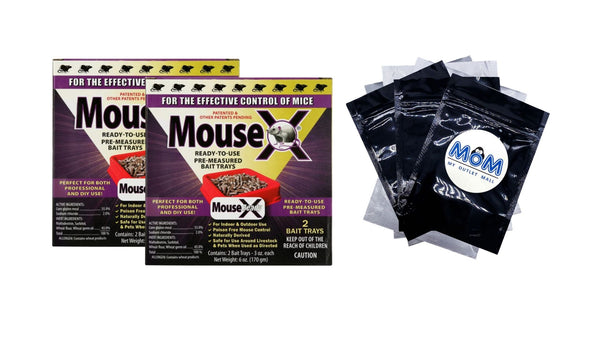 Ready-to-Use Mouse Killer Bait Trays - 2 packs - 2 Count - plus 3 My Outlet Mall Resealable Storage Pouches