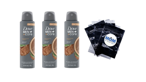 Men+Care Dry Spray Antiperspirant Deodorant for Men Cedarwood + Tonka - 3 packs - 3.8 oz per pack - plus 3 My Outlet Mall Resealable Storage Pouches