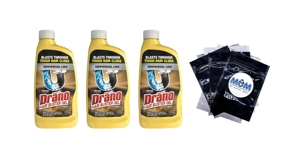 Hair Buster Gel Drain Clog Remover, Commercial Line - 3 packs - 16 oz per pack - plus 3 My Outlet Mall Resealable Storage Pouches