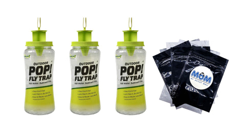 Pop! Reusable Outdoor Fly Trap, Resin - 3 packs - plus 3 My Outlet Mall Resealable Storage Pouches