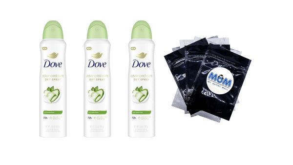 Advanced Care Long Lasting Women's Antiperspirant Deodorant Dry Spray, Cool Essentials - 3 packs - 3.8 oz per pack - plus 3 My Outlet Mall Resealable Storage Pouches
