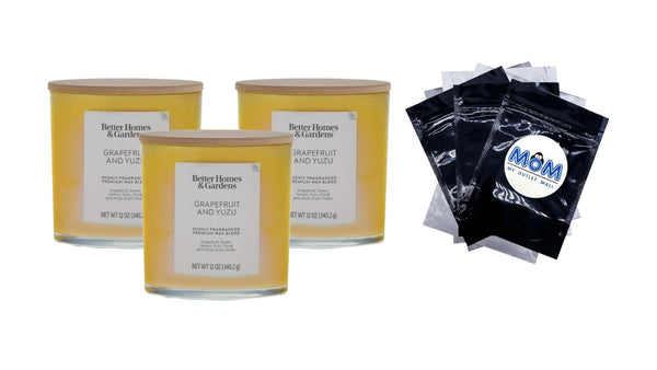 Grapefruit & Yuzu Scented 2-Wick Iridescent Jar Candle - 3 packs - 12 oz per pack - plus 3 My Outlet Mall Resealable Storage Pouches