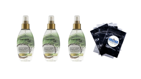 Nourishing + Coconut Oil Weightless Hydrating Oil Hair Mist, Leave-In Treatment - 3 packs - 4Fl oz per pack - plus 3 My Outlet Mall Resealable Storage Pouches
