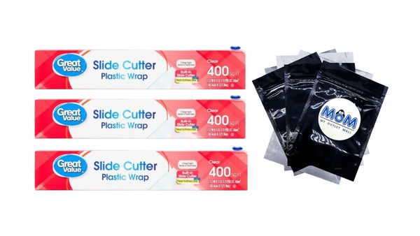 Slide Cutter Plastic Wrap, 400 sq ft - 3 packs - plus 3 My Outlet Mall Resealable Storage Pouches
