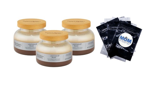 Leather and Musk Scented 2-Wick Ombre Bell Jar Candle - 3 packs - 18 oz per pack - plus 3 My Outlet Mall Resealable Storage Pouches