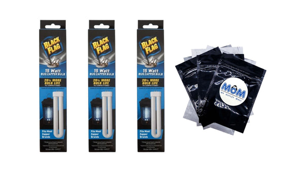 15 Watt Universal Electronic Bug Zapper Insect Killer Replacement Bulb, White Bulb - 3 packs - plus 3 My Outlet Mall Resealable Storage Pouches