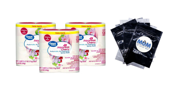 Automatic Air Freshener Spray Refill, Cherry Blossom, Twin pack - 3 packs - plus 3 My Outlet Mall Resealable Storage Pouches