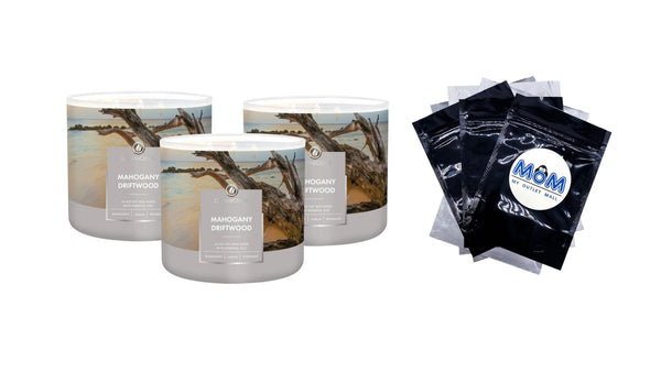 Mahogany Driftwood Scented 3 Wick Jar Candle - 3 packs - 14.5 oz per pack - plus 3 My Outlet Mall Resealable Storage Pouches