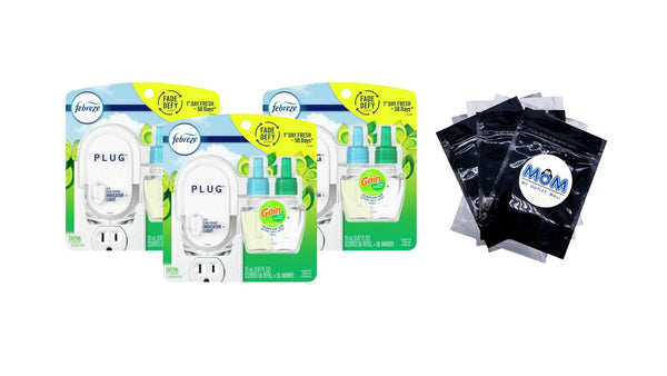 Plug In Air Freshener, Odor-Fighting Oil Kit, Gain Scent, Warmer + 1 Refill - 3 packs - plus 3 My Outlet Mall Resealable Storage Pouches