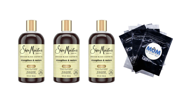 Strengthen & Restore Shampoo 100% Pure Jamaican Black Castor Oil - 3 packs - 13 oz per pack - plus 3 My Outlet Mall Resealable Storage Pouches