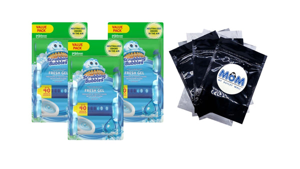 Fresh Gel Toilet Cleaning Stamp, Rain shower, Dispenser with 4 Refills - 3 packs - plus 3 My Outlet Mall Resealable Storage Pouches