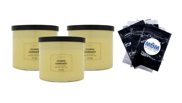 Textured Wrapped Candle Creamy Cashmere - 3 packs - 14 oz per pack - plus 3 My Outlet Mall Resealable Storage Pouches