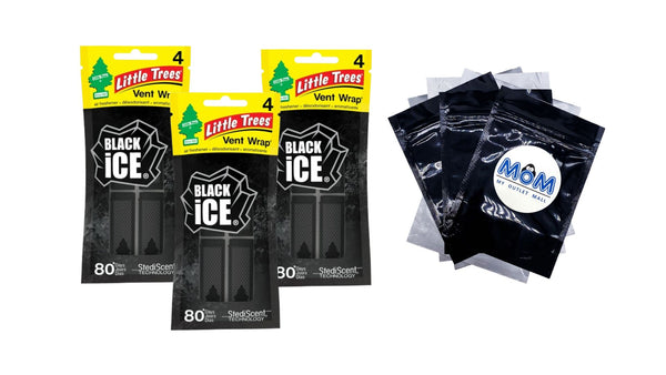 Air Freshener Vent Wrap Black Ice, 4 Count - 3 packs - plus 3 My Outlet Mall Resealable Storage Pouches