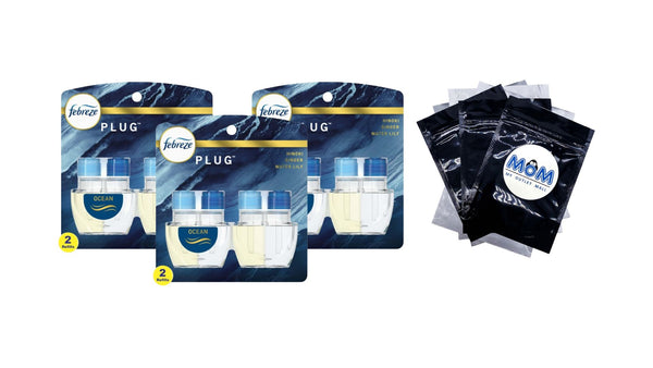 Plug In Air Freshener, Odor-Fighting Scented Oil Refill, Ocean Scent, 2 Refills - 3 packs - plus 3 My Outlet Mall Resealable Storage Pouches